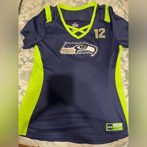 Cute feminine sparkly Seattle Seahawks Jersey style top.